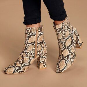 Lulus My Generation Tan Snake High Heel Mid-calf Boots Beige - Size 8